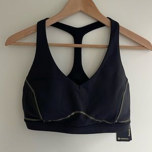 Lululemon Athletica Arise Bra Black Gold Padded Racerback Bra size 12 NEW